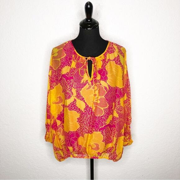 Diane von Furstenberg Emelia orange pink floral batwing silk top Medium NWOT - Picture 1 of 16